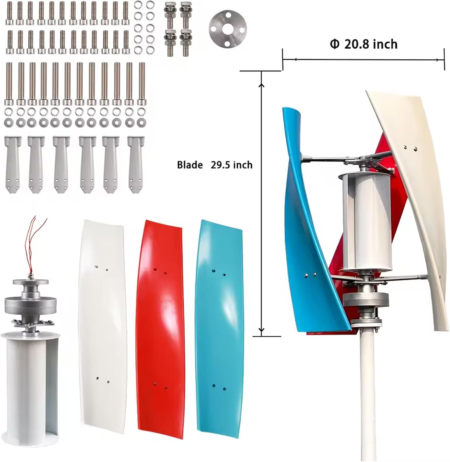3000W DC Wind Turbine Generator Kit - 3-Blade Vertical Windmill for Home, RV & Marine - Efficient 24V Renewable Energy Solutions for Hybrid Solar Power Systems