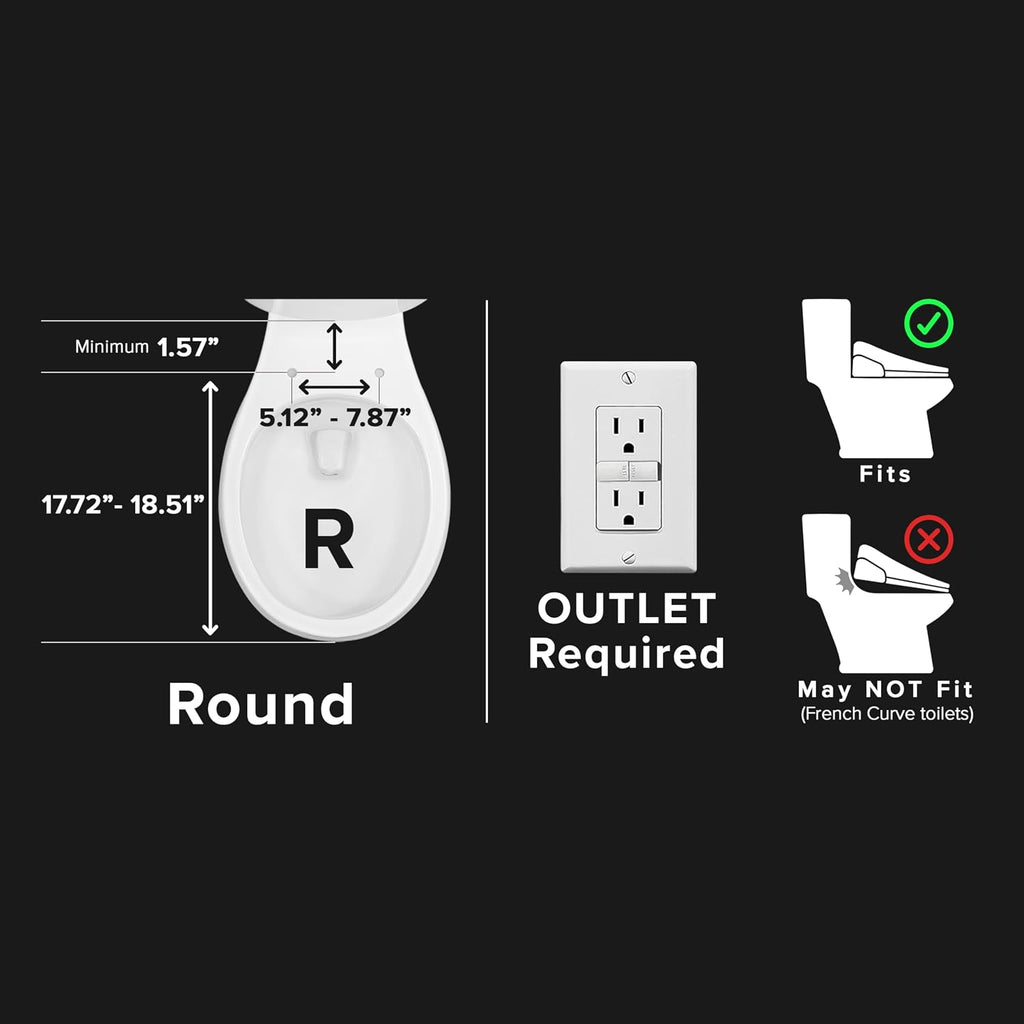 SmartBidet® SB-1200 Luxury Advanced Electric Smart Bidet Round White Toilet Seat with Remote control, Endless Warm Water with LED Night Light, Slim Profile