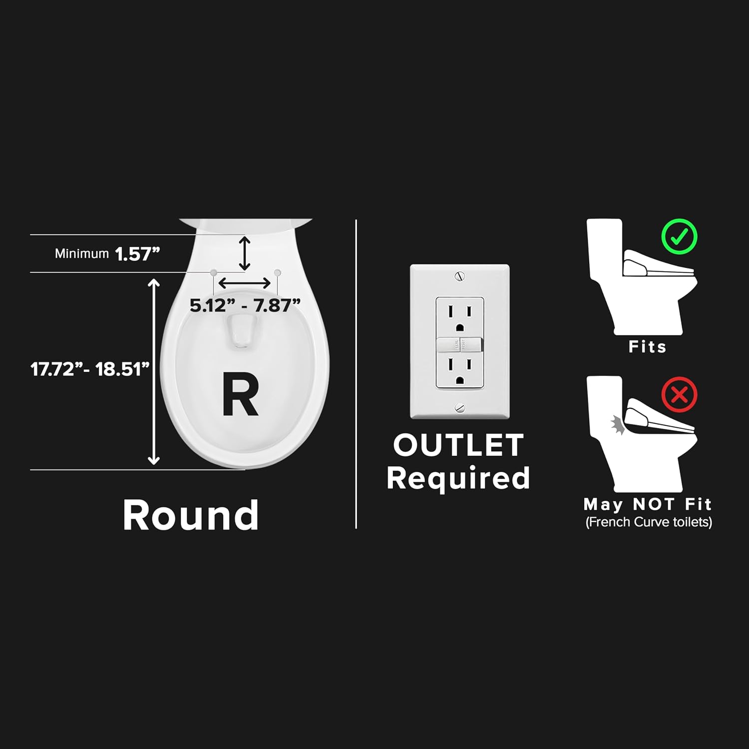 SmartBidet® SB-1200 Luxury Advanced Electric Smart Bidet Round White Toilet Seat with Remote control, Endless Warm Water with LED Night Light, Slim Profile