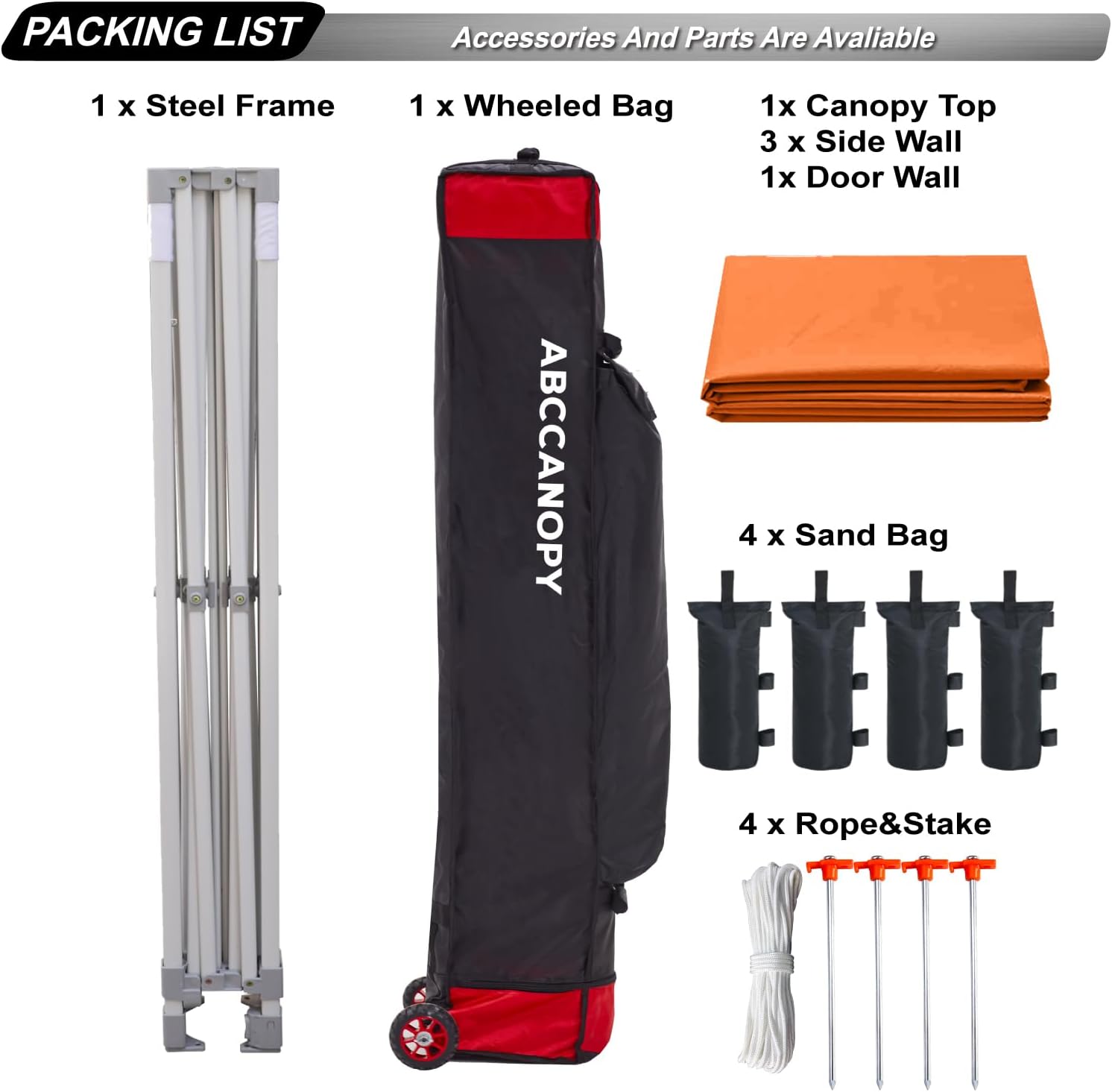 ABCCANOPY Easy Pop Up Canopy Tent with Sidewalls 10x10 Commercial -Series, Orange