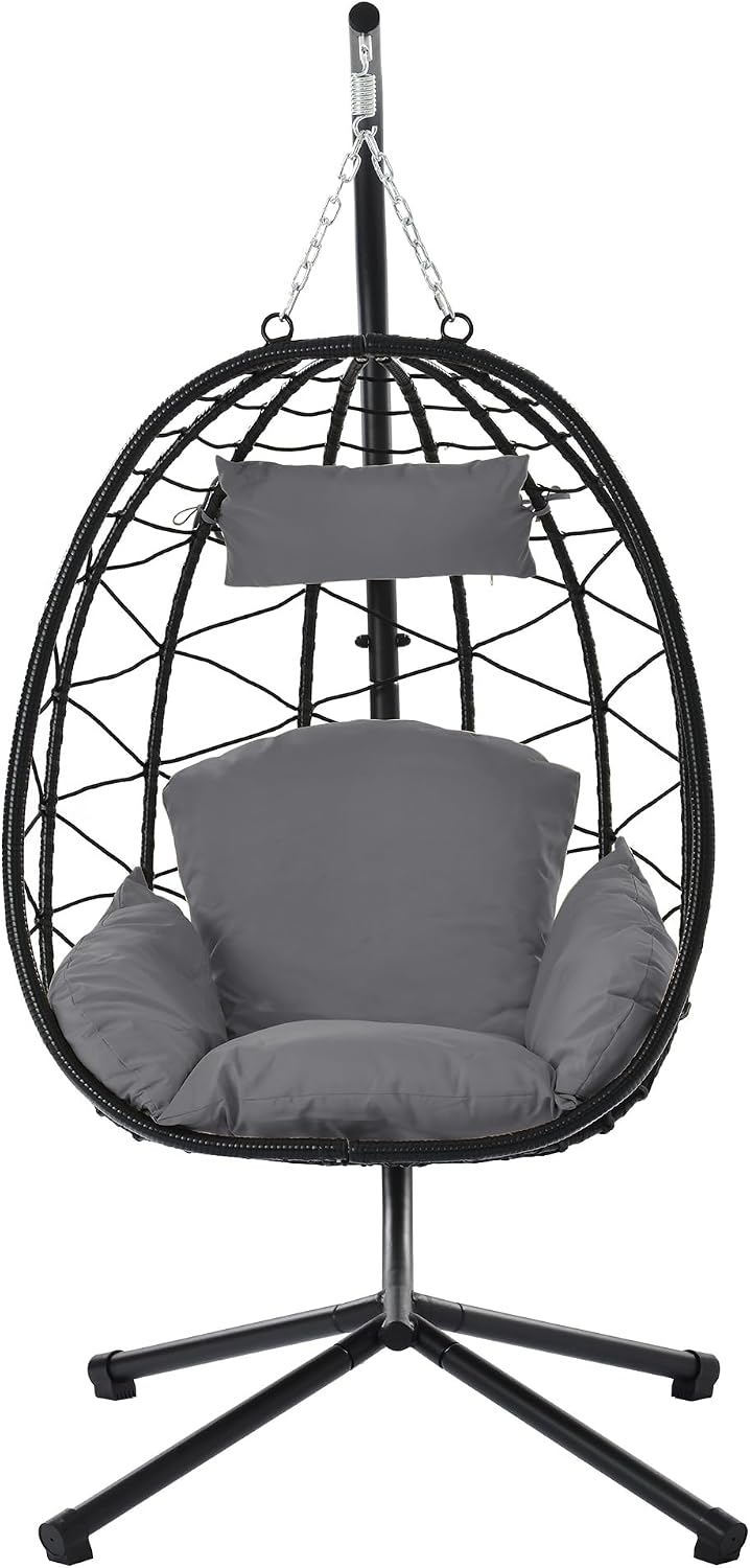 Egg Chair with Stand Indoor Outdoor Swing Chair Patio Wicker Hanging Egg Chair Hanging Basket Chair Hammock Chair with Stand for Bedroom Living Room Balcony