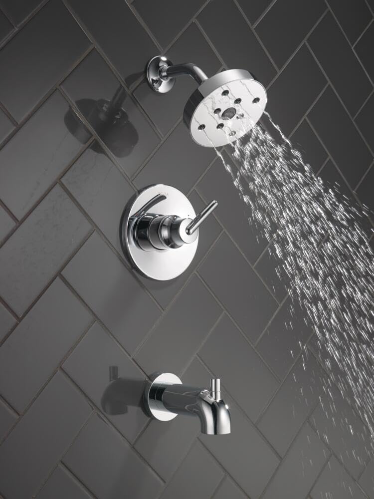 Delta Faucet Trinsic 14 Series Single-Function Tub and Shower Trim Kit with Single-Spray H2Okinetic Shower Head, Chrome T14459 (Valve Not Included)