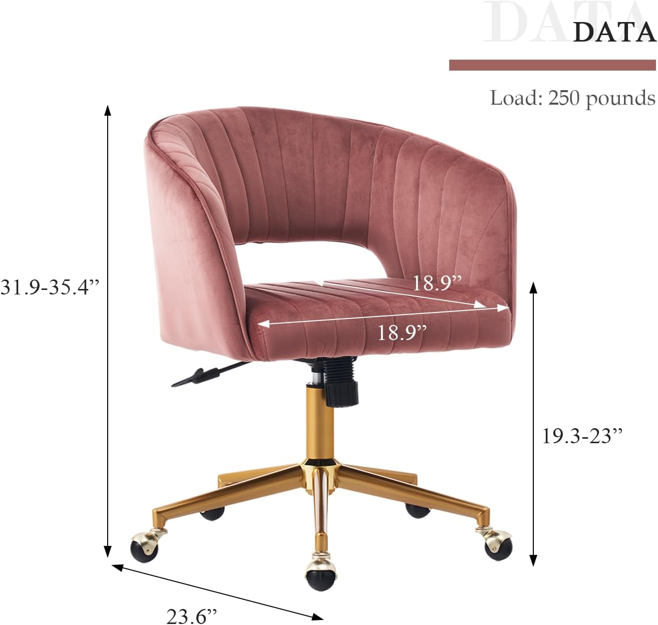 Eifizek Velvet Office Desk Chair, Modern Adjustable Home Desk Chair with Wheels, Swivel Vanity Chair for Bedroom, Office, Vanity Study (Bean Paste Red)