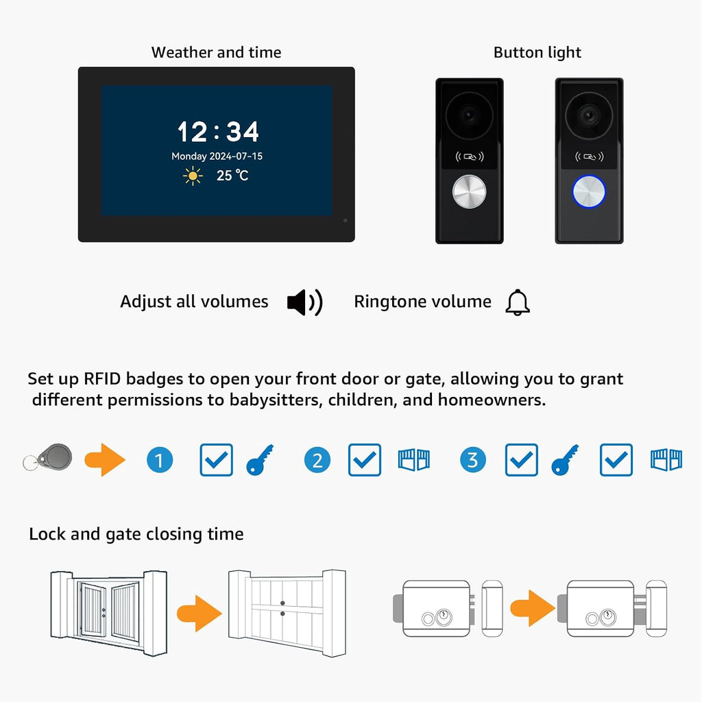 Smart Video doorbell intercom System videophone for Home with 10.1 inch Big Touch Screen, 1080p Night Vision doorbell Camera with Monitor, Tuya APP, Talk, Video Recording, Unlock, Playback