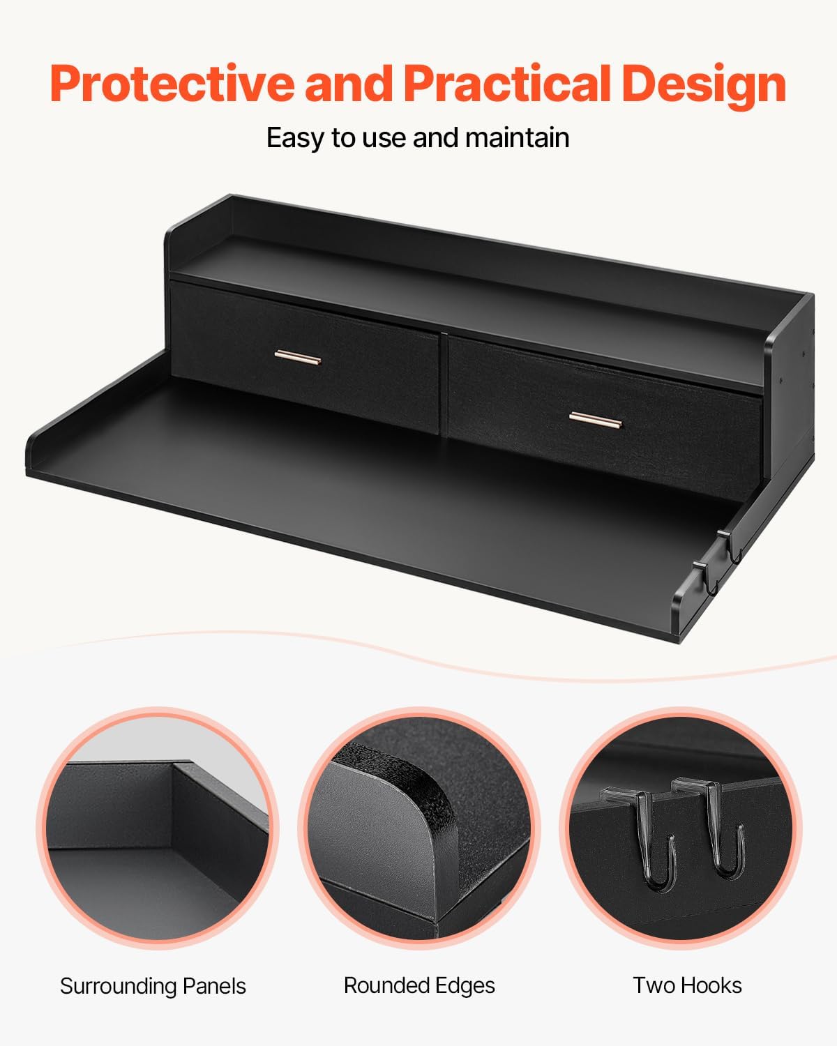 VEVOR 2 Drawers Washer Dryer Countertop with Shelf, 54' x 27' Wooden Laundry Countertop with 2 Hooks & Non-Slip Pads, Washer and Dryer Covers for The Top, Laundry Room Organization and Storage, Black