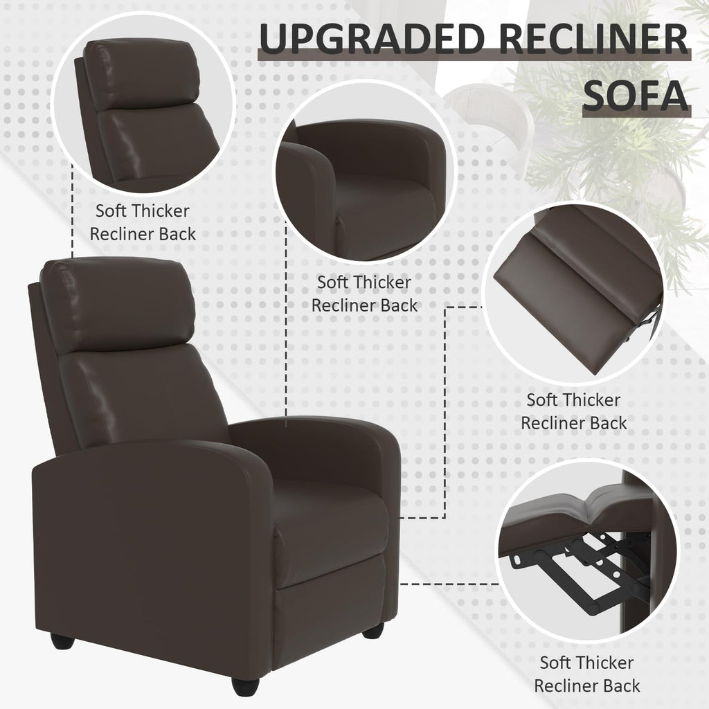 MKDLUFEI Massage Recliner Chair, Single Sofa Chair with Remote Control, Adult Chair Recliner, Living Room Recliners with Pu Leather Push Back Backrest, Brown