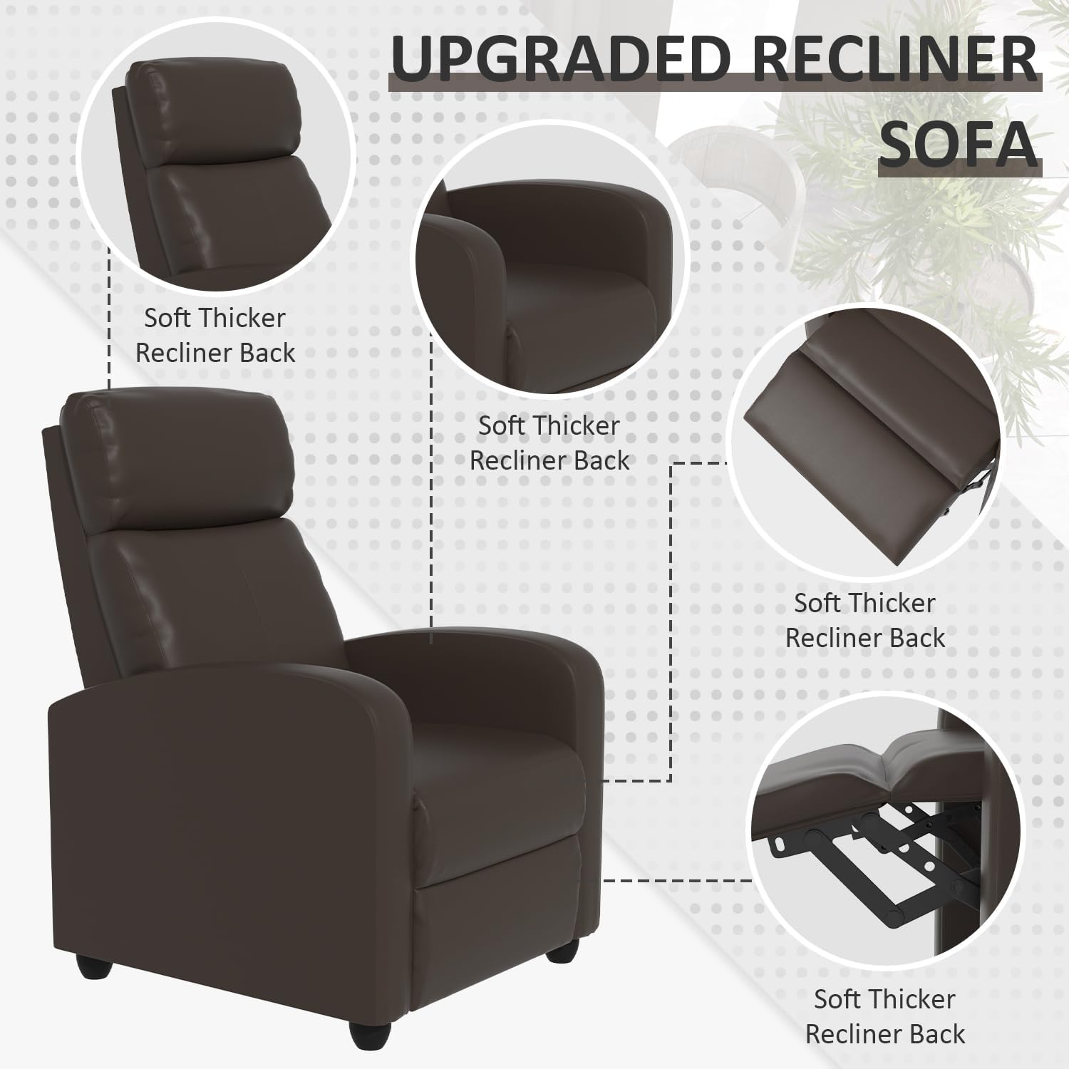 MKDLUFEI Massage Recliner Chair, Single Sofa Chair with Remote Control, Adult Chair Recliner, Living Room Recliners with Pu Leather Push Back Backrest, Brown