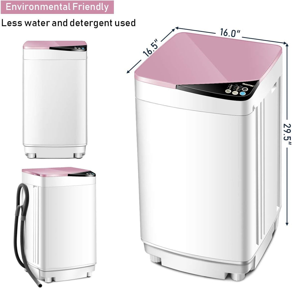 Giantex Full-Automatic Washing Machine Portable Washer and Spin Dryer 7.7 lbs Capacity Compact Laundry Washer with Built-in Barrel Light Drain Pump and Long Hose for Apartments Camping (White & Pink)