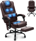 HOFFREE Massage Office Chair with Foot Rest 7 Points Vibration Ergonomic Executive Desk Chair Leather Computer Office Chair Brown