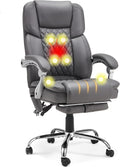 HOMREST 6-Point Massage Office Chair with Heat, Executive Office Chair with Footrest, Leather Computer Desk Chair with 135°Reclining Backrest for Home Office, Grey
