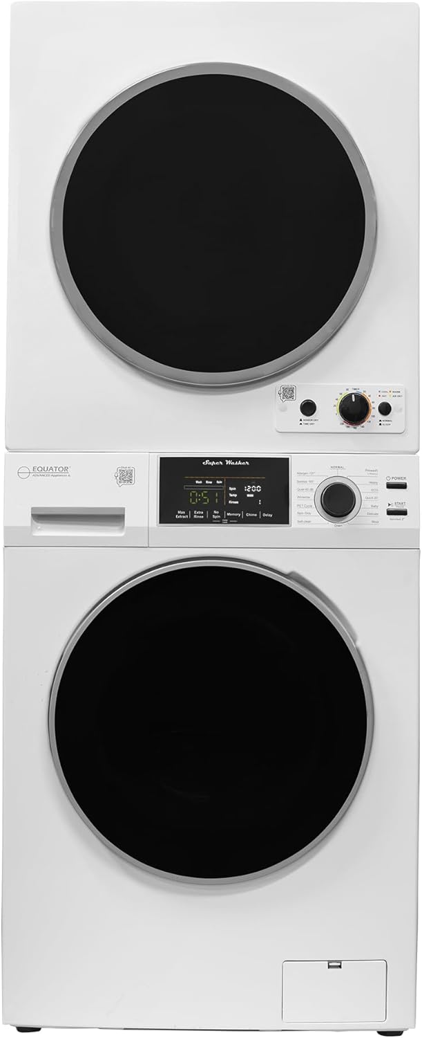 Equator Pet Stackable 13 lbs Washer 1.6cf +3.5cf Vented Sensor Knob Dryer