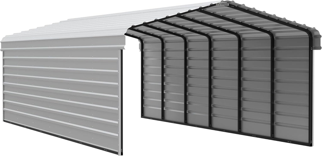 Arrow Carports Galvanized Steel Carport, with 2-Sided Enclosure, Compact Car Metal Carport Kit, 12' x 29' x 7', Eggshell