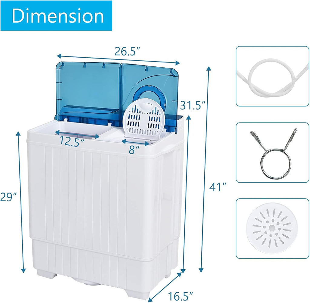 COSTWAY Portable Washing Machine, Twin Tub 26 Lbs Capacity, 18 Lbs Washer and 8 Lbs Spinner, Compact Washer with Control Knobs, Timer Function, Drain Pump, Laundry washer for Apartment RV, Blue
