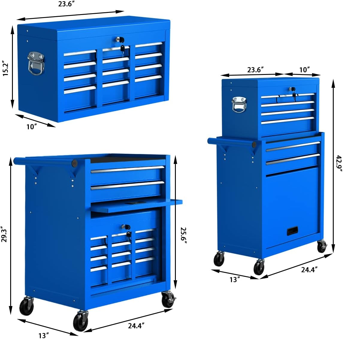8 Drawers Rolling Tool Chest with Drawers, High Capacity Toolbox on Wheels, Lockable Drawers Tool Box Organization and Storage, Tool Cabinets on Wheels for Garage and Repair Shop (Blue, 8 Drawers)