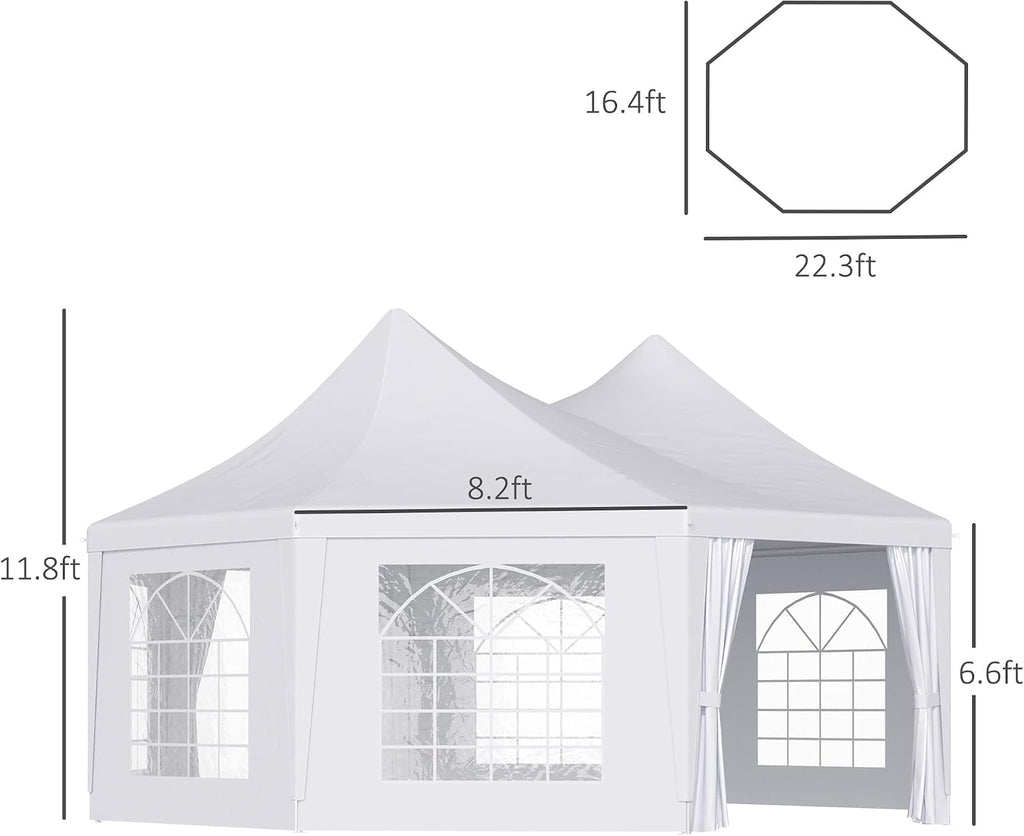 Outsunny 22 x 16 ft Party Tent With Sidewalls, Heavy Duty Event Gazebo With 2 Doors and 6 Windows for Weddings and Outdoor Parties, White