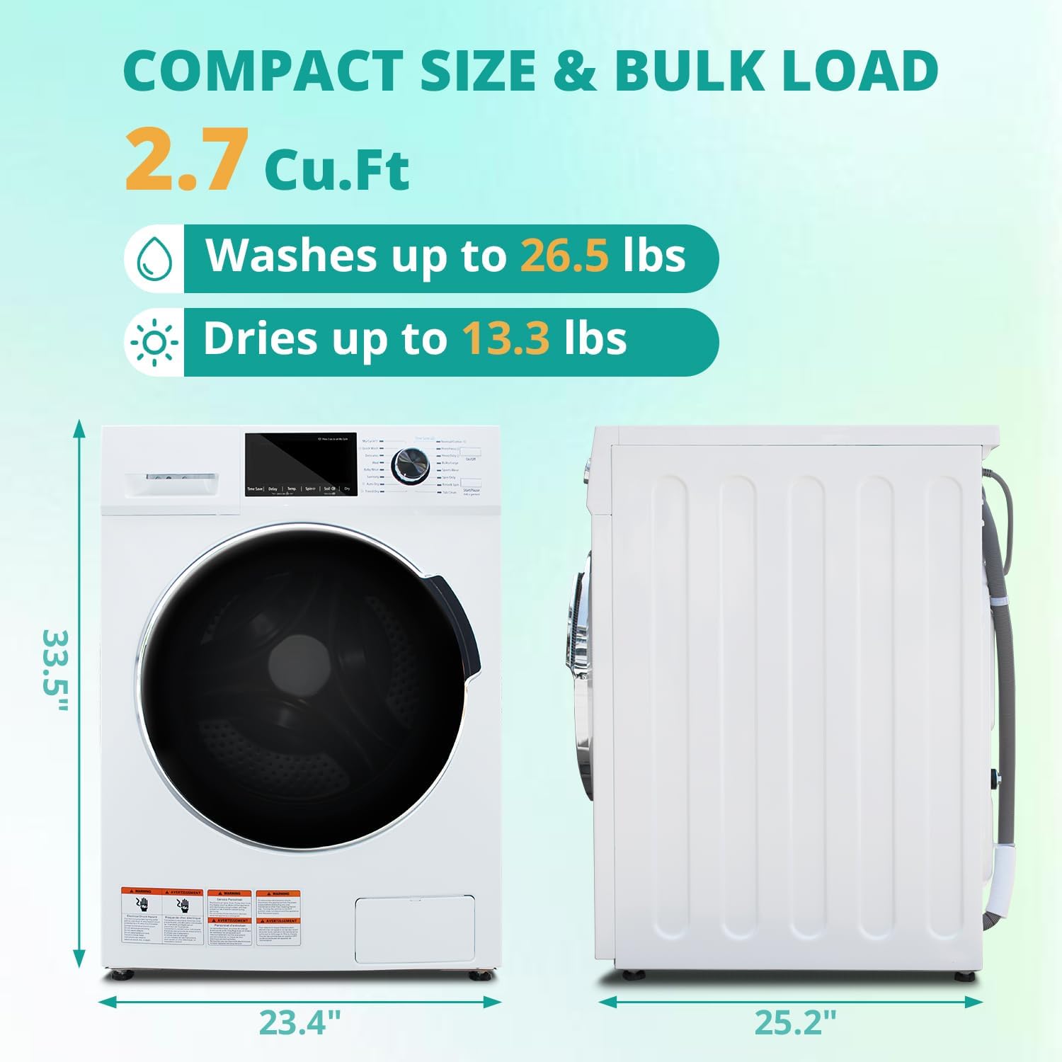 Washer and Dryer Combo, 120V All In One Ventless Compact 2.7 Cu.ft 24 Inch Large Capacity, Lavadora y Secadora 2 in 1 for RV Apartment Home, Child lock, Full-Automatic, Overnight Wash and Dry