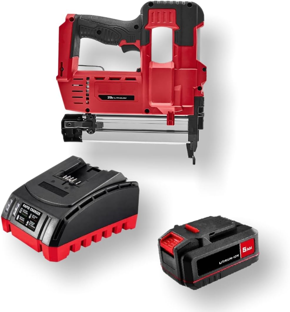 NEW! 20-Volt Lithium-Ion Cordless Combo Kit (Complete Power Tool Bundle) with 20V Cordless 18 Gauge Brad Nailer, 20V 5Ah Lithium Ion Battery & 20V Rapid Charger - Fits All BAUER 20V Tools