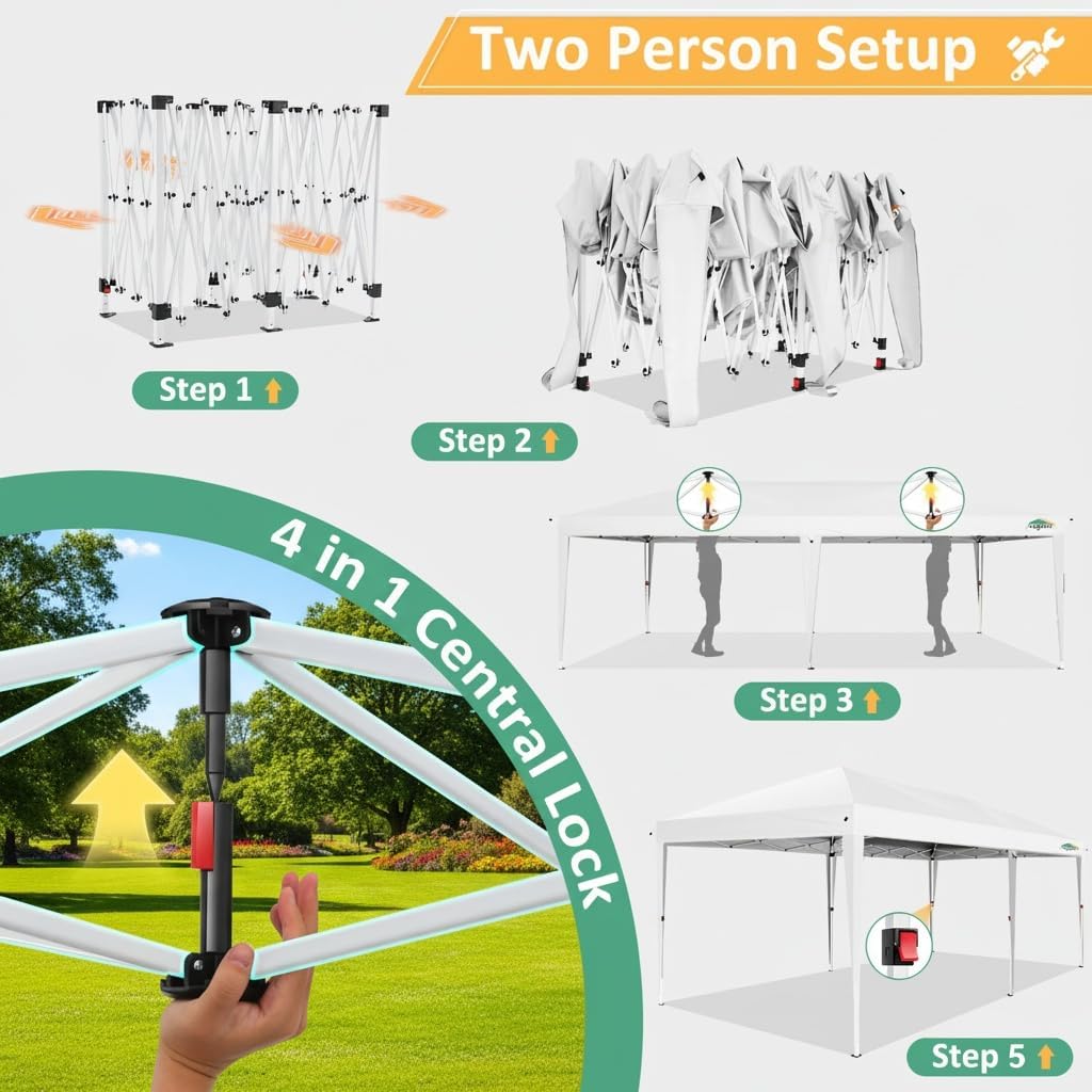 COBIZI 10x20 Pop Up Canopy Tent Commercial Instant Shelter with 6 Sidewalls, Durable Waterproof Portable Gazebo UPF 50+ for Outdoor Party, Wedding, Vendor Events (Black)