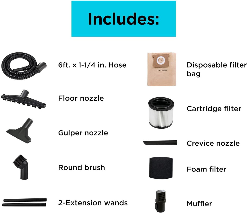 BLACK+DECKER Shop Vacuum Wet and Dry, 4 Gallon 5.0 Peak HP Wet/Dry Vacuum, Quiet Operation with Muffler, Long Reach Cleaning Range & On-Board Storage, Complete Accessory Set, BDXV18905P-4
