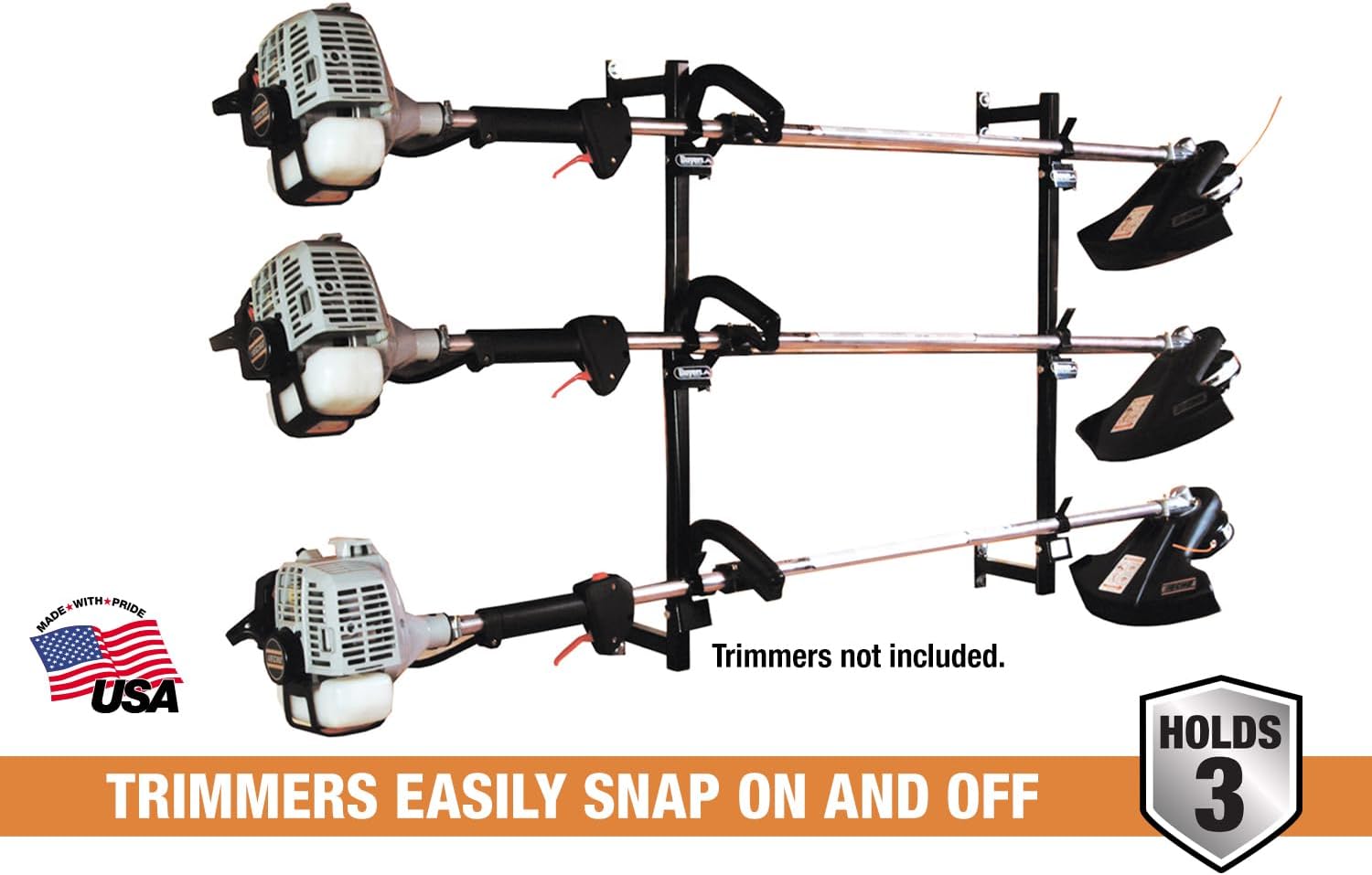 Buyers Products LT12 Landscape Trimmer Edger Locking Rack for Enclosed Trailers & Walls, Made In The USA, Holds 3 Yard Lawn Weed Whackers Tools, Trimmer Holder for Landscape Trailers