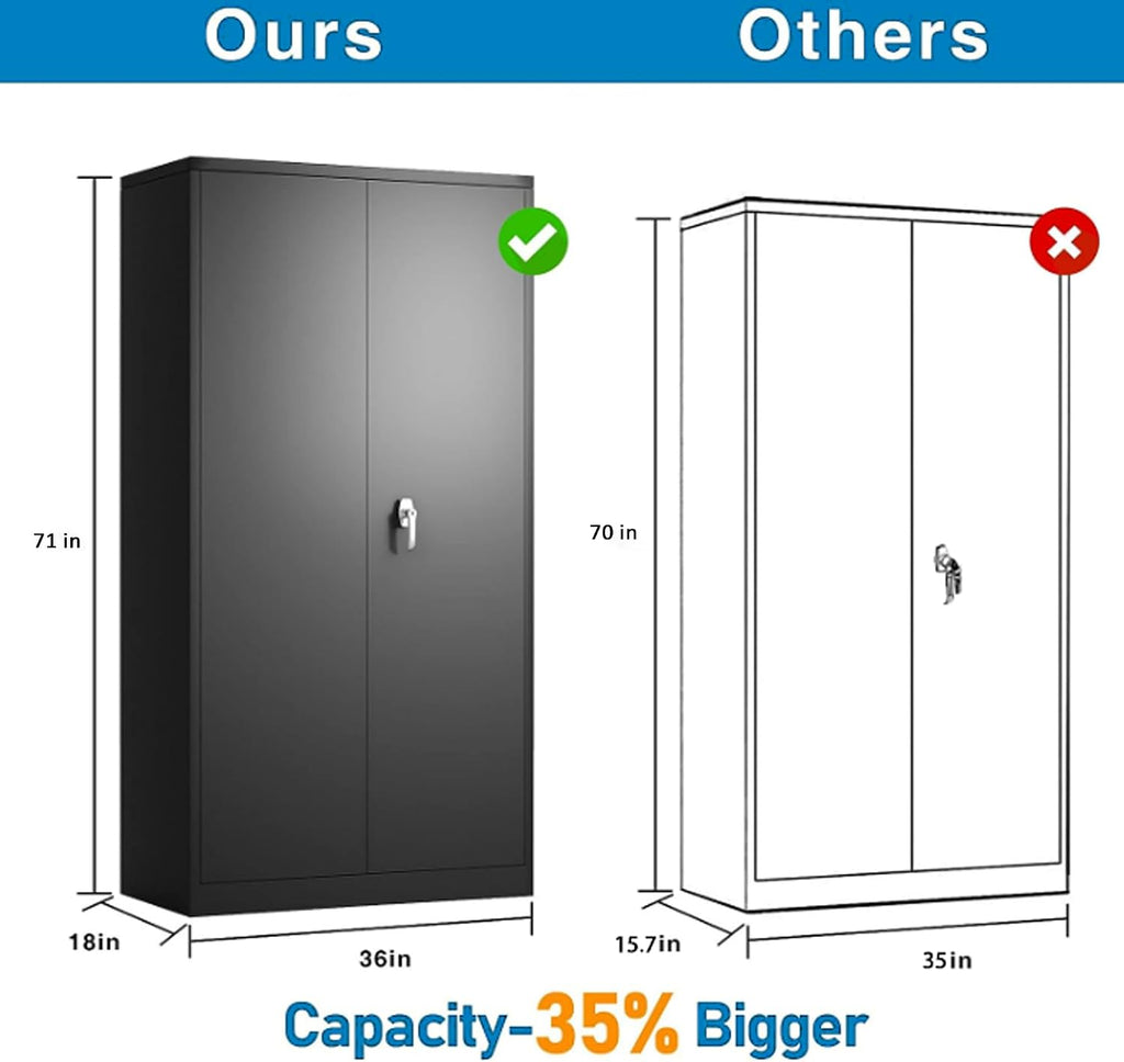 Black Metal Storage Cabinet 71' Hx36 Wx18 D Garage Tool Storage Cabinet with Doors and Shelves,Steel Lockable File Cabinet for Home Office,Basement,Warehouse,Assembly Required