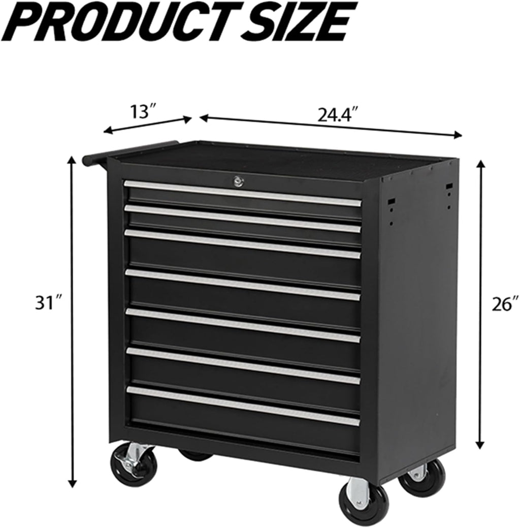 7-Drawer Rolling Tool Chest with Wheels, Multifunctional Large Metal Toolbox, Tool Box with 360°Lockable Wheels and Locking System, Storage Organizer Tool Cart for Garage (7-Drawer)