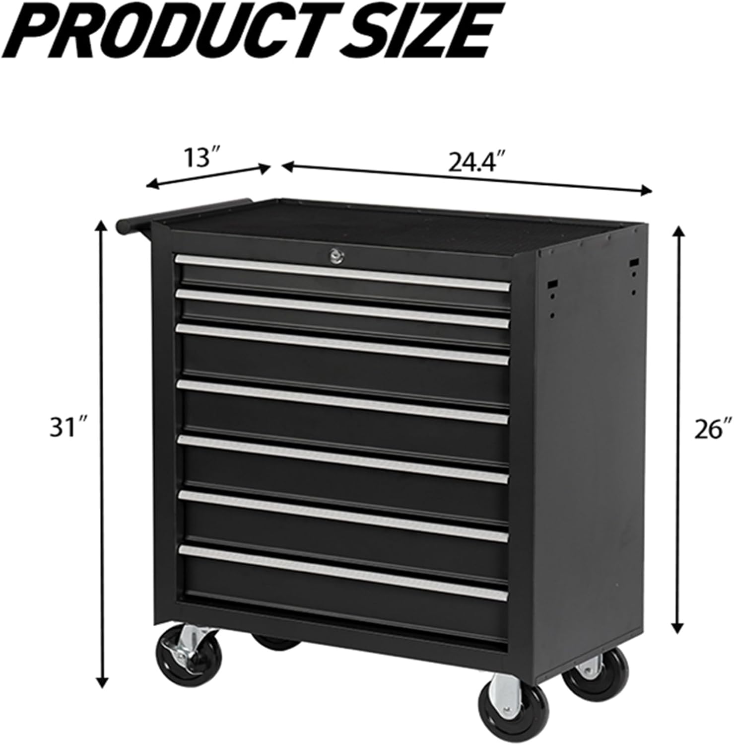 7-Drawer Rolling Tool Chest with Wheels, Multifunctional Large Metal Toolbox, Tool Box with 360°Lockable Wheels and Locking System, Storage Organizer Tool Cart for Garage (7-Drawer)