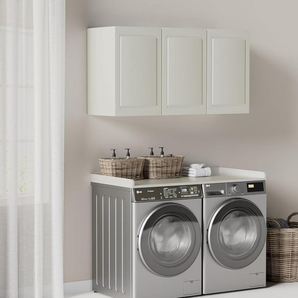 Kaboon Washer Dryer Countertop, Melamine Countertop with Edge Rails - 27.5' Depth x 54' Width Laundry Room Organization, White