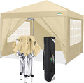 COBIZI 10x10 Pop Up Canopy Tent with 4 Sidewalls,10x10 Easy Up Waterproof Canopy Tents for Parties Camping Exhibition, Outdoor Easy Set U Gazebo Tent with Carry Bag,8 Stakes & 4 Ropes (Khaki)