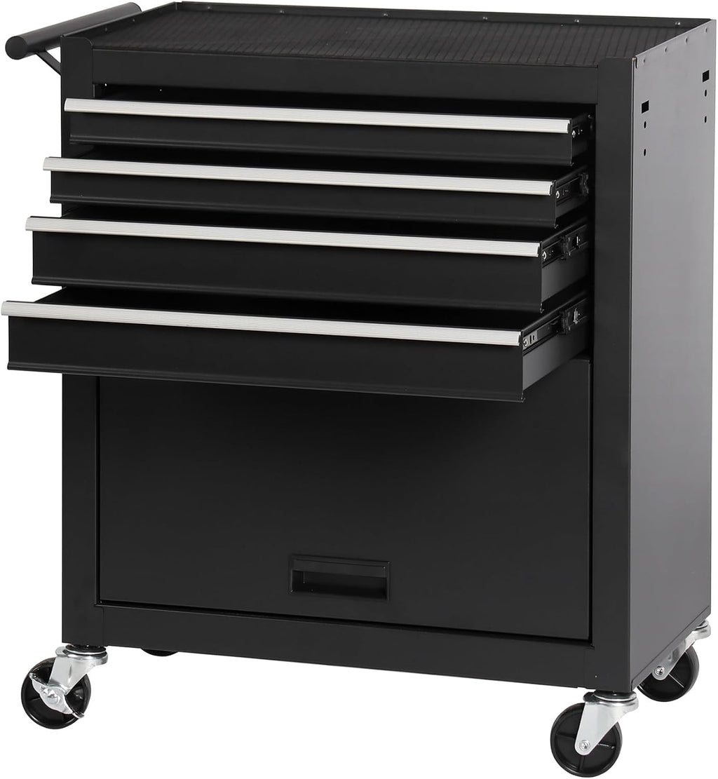 4-Drawer Rolling Tool Box with wheels, Large Capacity Tool Chest with Locking System, Heavy Duty Metal Tool Cart for Garage, Workshop, Repair Shop (Black, 4-Drawer)