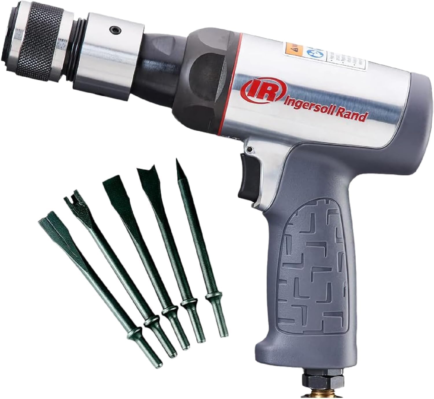 Ingersoll Rand 123MAXK Vibration Reduced Air Hammer 5-Piece Chisel Set, 3,530 BPM, 2-5/8' Stroke, Round Shank