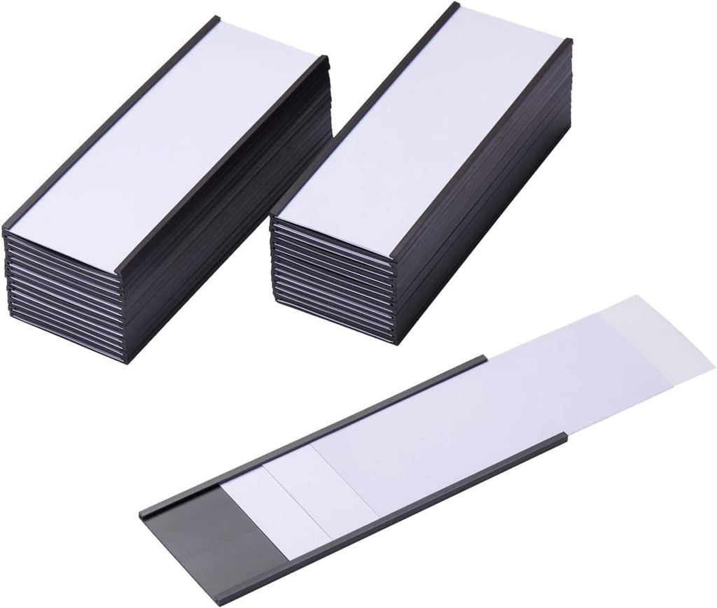 200 Pieces Magnetic Label Holders with Magnets Magnetic Data Card Holders with Clear Plastic Protectors for Metal Shelf, Whiteboard (2 x 5.5 Inch)