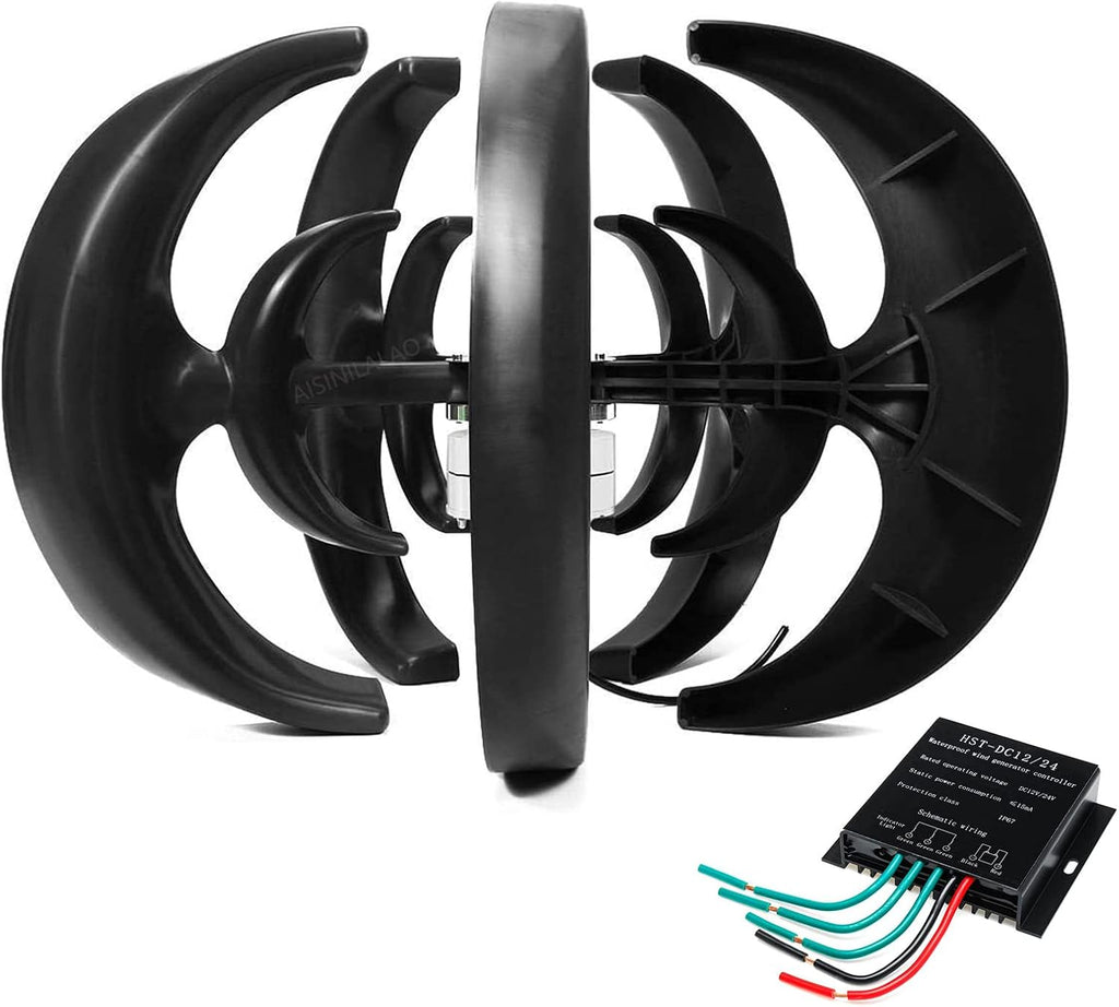 No Noise Vertical Wind Turbine Generator, 3000W Vertical Wind Generator with MPPT Charge Controller 5 Blades for Home Or Camping(Black)
