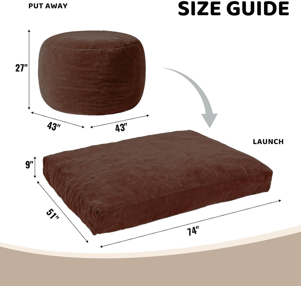 Adult bean bag chair bed, bean bag sofa with filling, memory foam, comfortable floor sofa bed, boneless floor chair, suitable for living room bedroom dormitory balcony lounge (Coffee Color, Chair Bed)