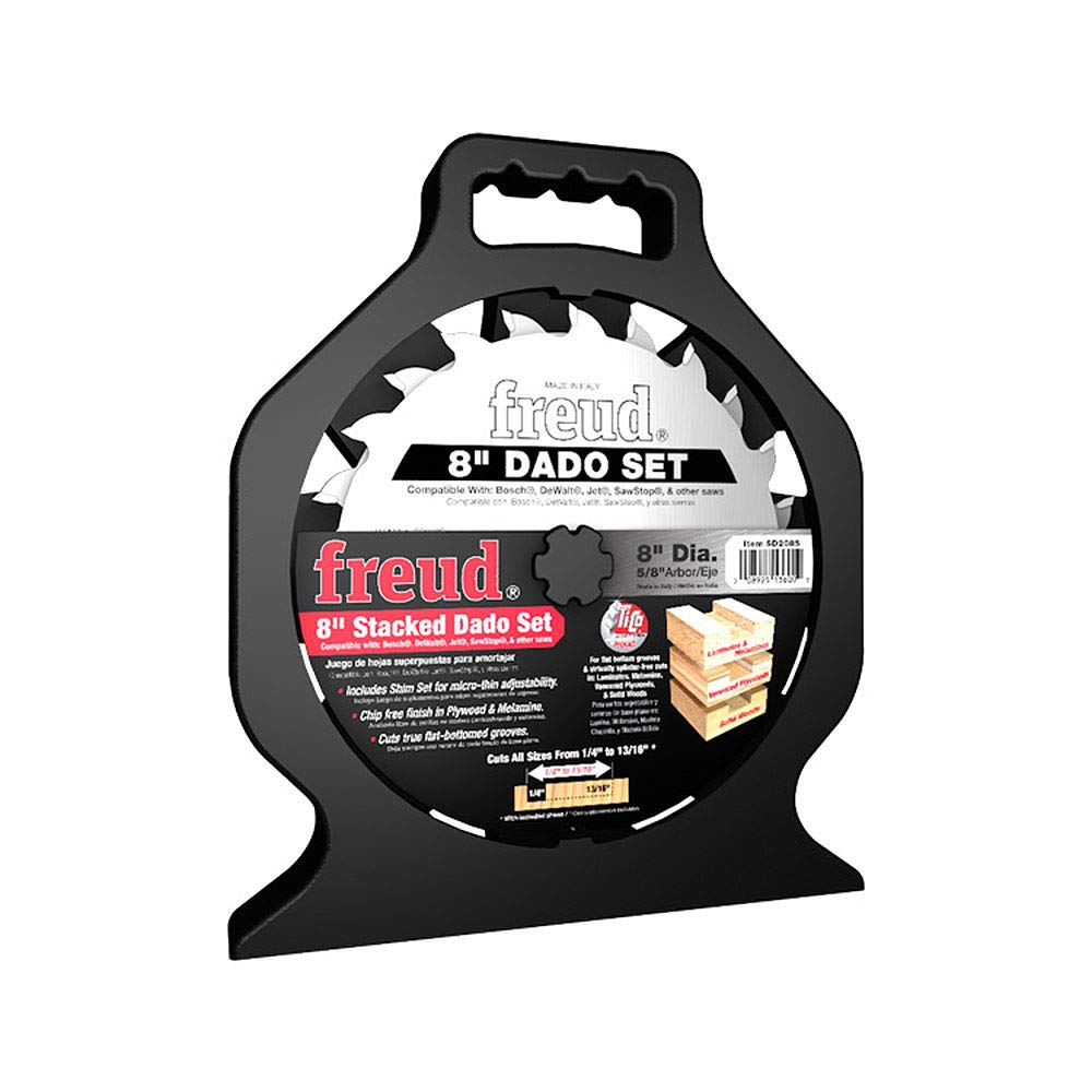 Freud Pro Dado Set with Premium Tico Hi-Density Carbide Crosscutting Blend for Maximum Performance - 8' Diameter, 12 Teeth, 5/8' Arbor, 6000 Max RPM - SD208S