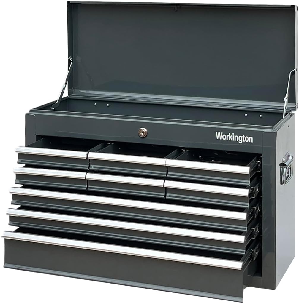 Workington Portable Metal Tool Chest with 9 Drawers, 24' 9-Drawer Tool Chest Cabinet with Ball Bearing Drawer Slides, Steel Tool Storage Box Organizer 4006 Gray