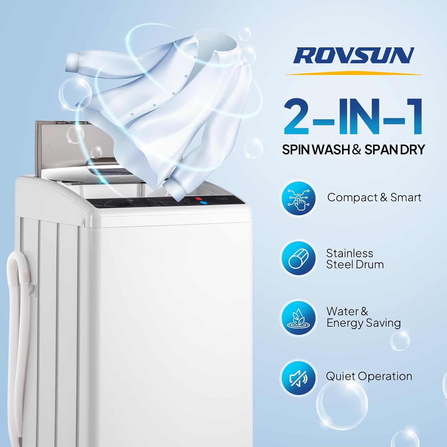 ROVSUN 1.8CuFt Portable Clothes Dryer and 25LBS Full-Automatic Washing Machine Set, Compact Laundry Washer and Dryer Combo Set with Stainless Steel Inner Tub, for Apartment, Dorms, Home