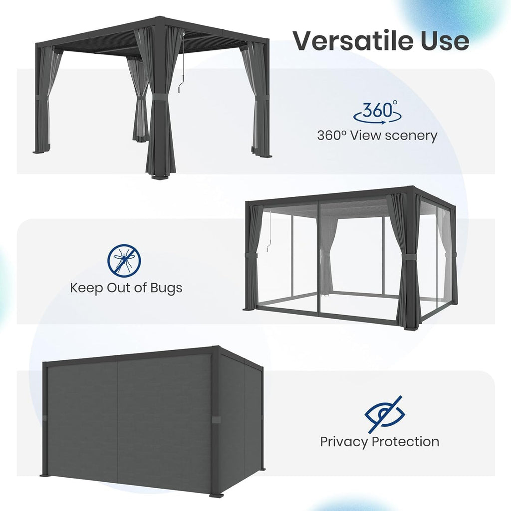 10' ×12' Outdoor Louvered Pergola, Aluminum Outdoor Louvered Pergola Patio with Adjustable Roof for Outdoor Deck, Backyard, Garden (10X12FT)