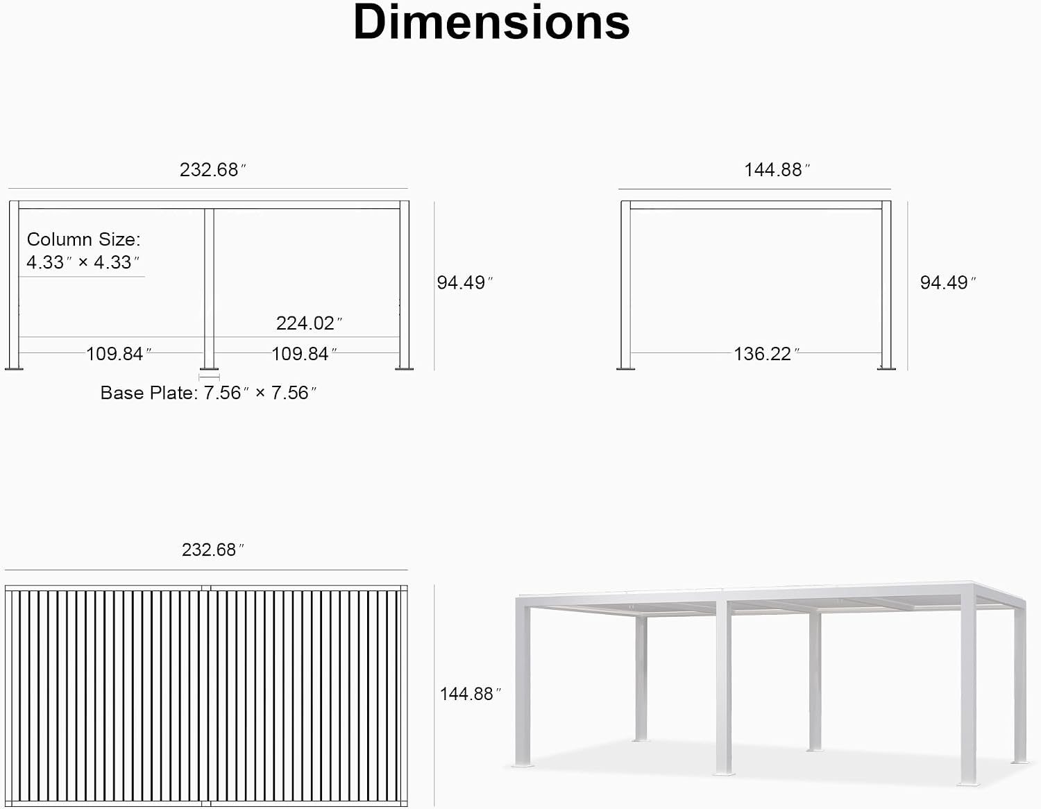 PURPLE LEAF Outdoor Louvered Pergola 12'x20' White Aluminum Modern Pergola with 4 Independently Adjustable Louver Roof Hardtop for Patio Garden