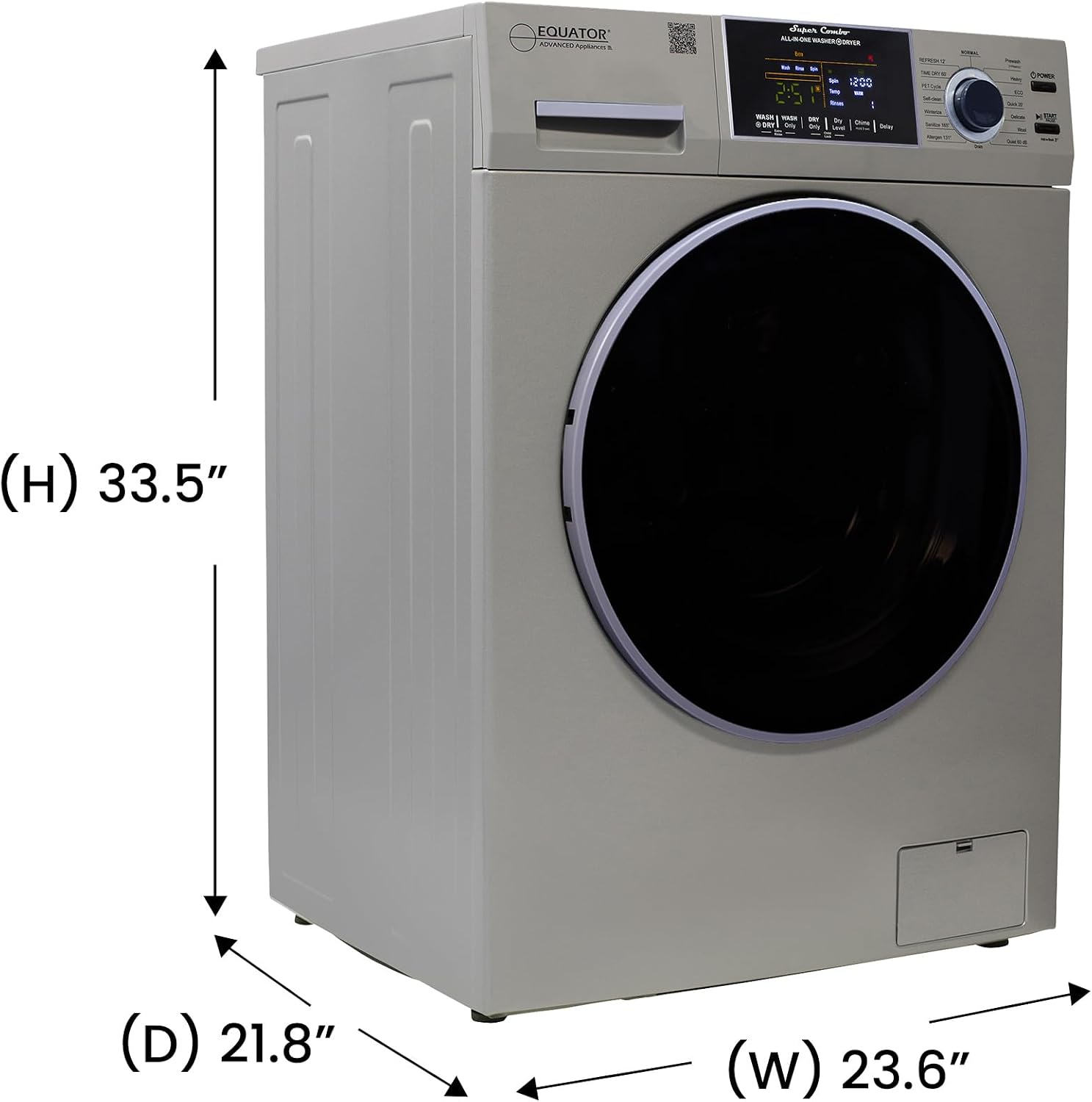 Equator All-in-One Washer Dryer VENTED-DRY 30% FASTER than Condense 15lb 110V in Silver