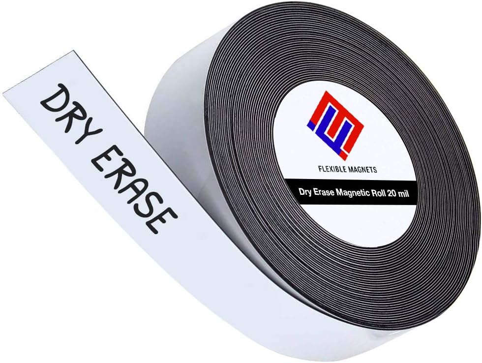 Dry Erase Magnetic Strips - Roll of Writable Whiteboard Magnets - Writable Flexible Magnet - Name Plates - Magnetic Labels- Dry Erase Name Tags -(5 Inch x 200 Feet)