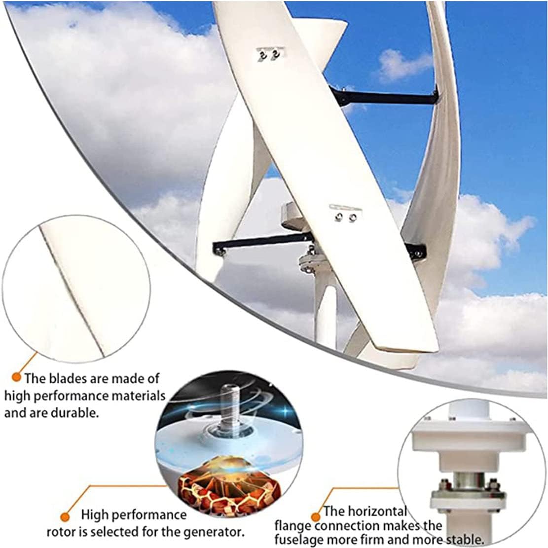 3 Blade Vertical Wind Generator 3000W/5000W 12V/24V/48V Wind Power Turbines Generator, Magnetic Floating Axle Wind Generator for Family Home,3000W-12V