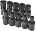 SK Tools USA 3/8' Drive, 10 Piece, 6 Point, Standard Metric Swivel Impact Socket Set: 10MM - 19MM, 33351