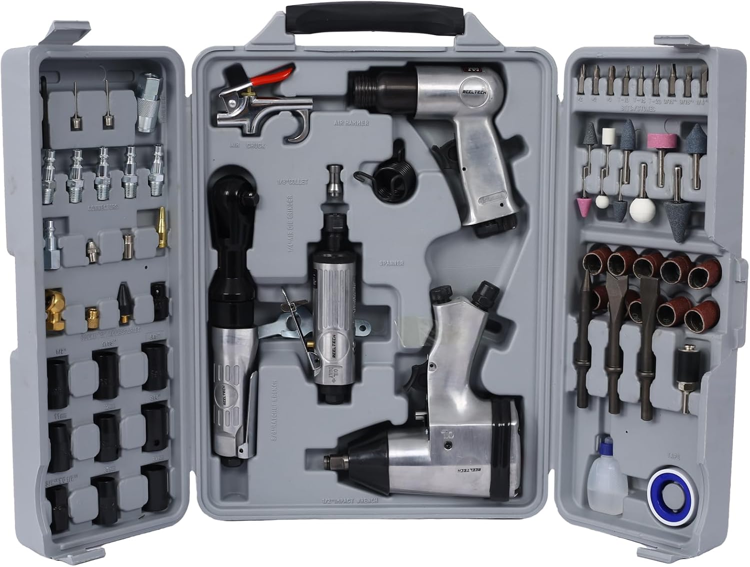 71-Piece Professional Air Tool Accessory Kit) - Craftsman Air Tools, Impact Wrench, Air Ratchet, Die Grinder, Blow Gun, Air Hammer, Dual Air Chuck, Tire Gauge, and Accessories (Sliver)