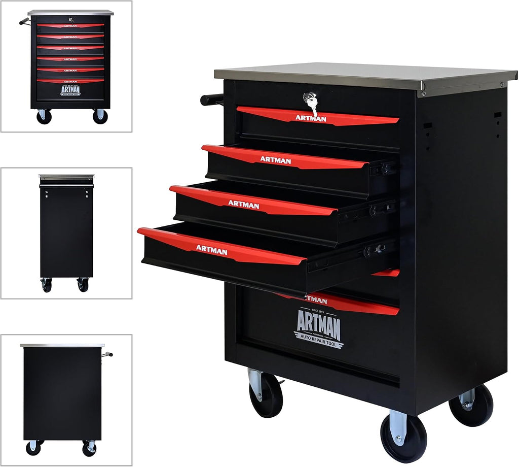 Campfun Tool Chest with Wheels 6 Drawers Rolling Tool Box, Metal Tool Cart with Extra 7 Tool Storage Boxes, Tool Chest Workbench Tool Storage Cabinet for Garage Workshop Warehouse Repair Shop
