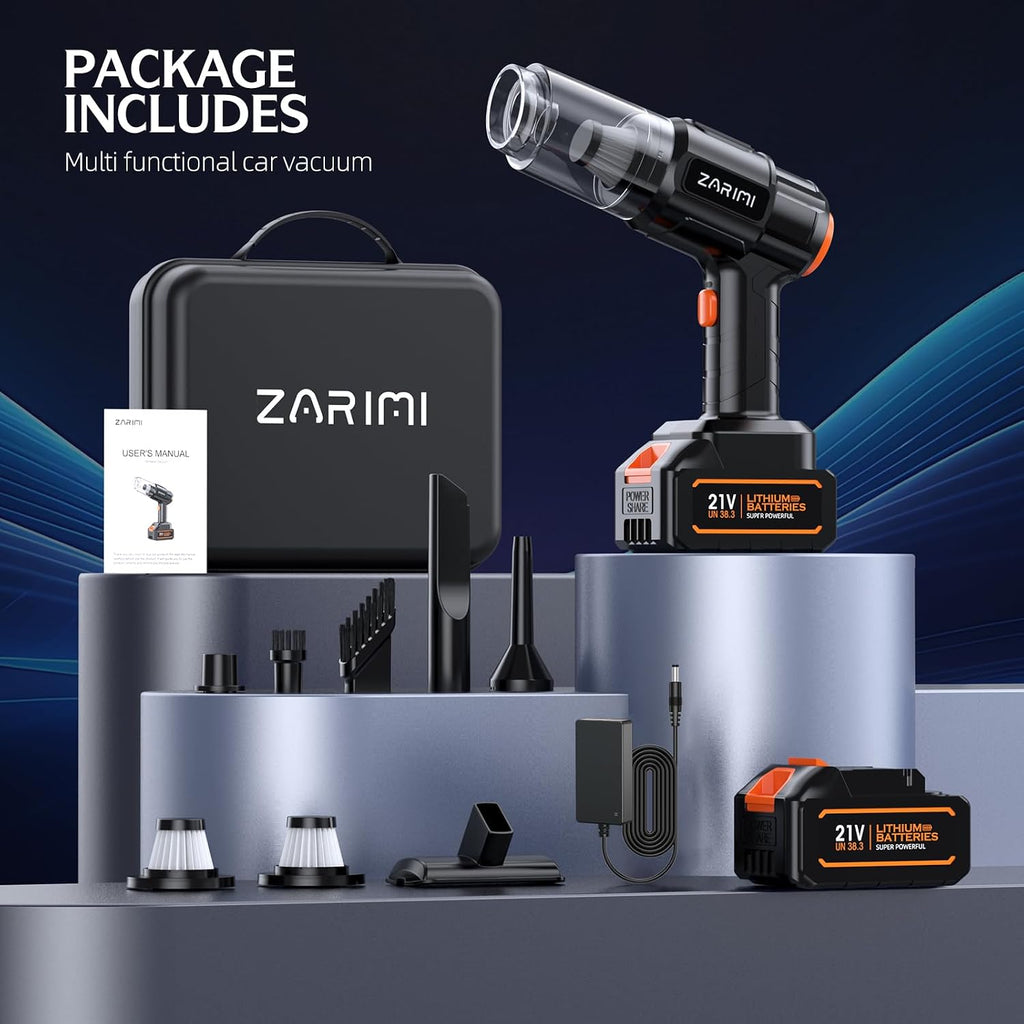 Car Vacuum Portable Cordless, 50000Pa High Power Rechargeable Dust Buster with 2 Batteries & Charger, 6-in-1 Handheld Vacuum Cleaners for Home, Car, Pet Hair, Keyboard, Graphite Black