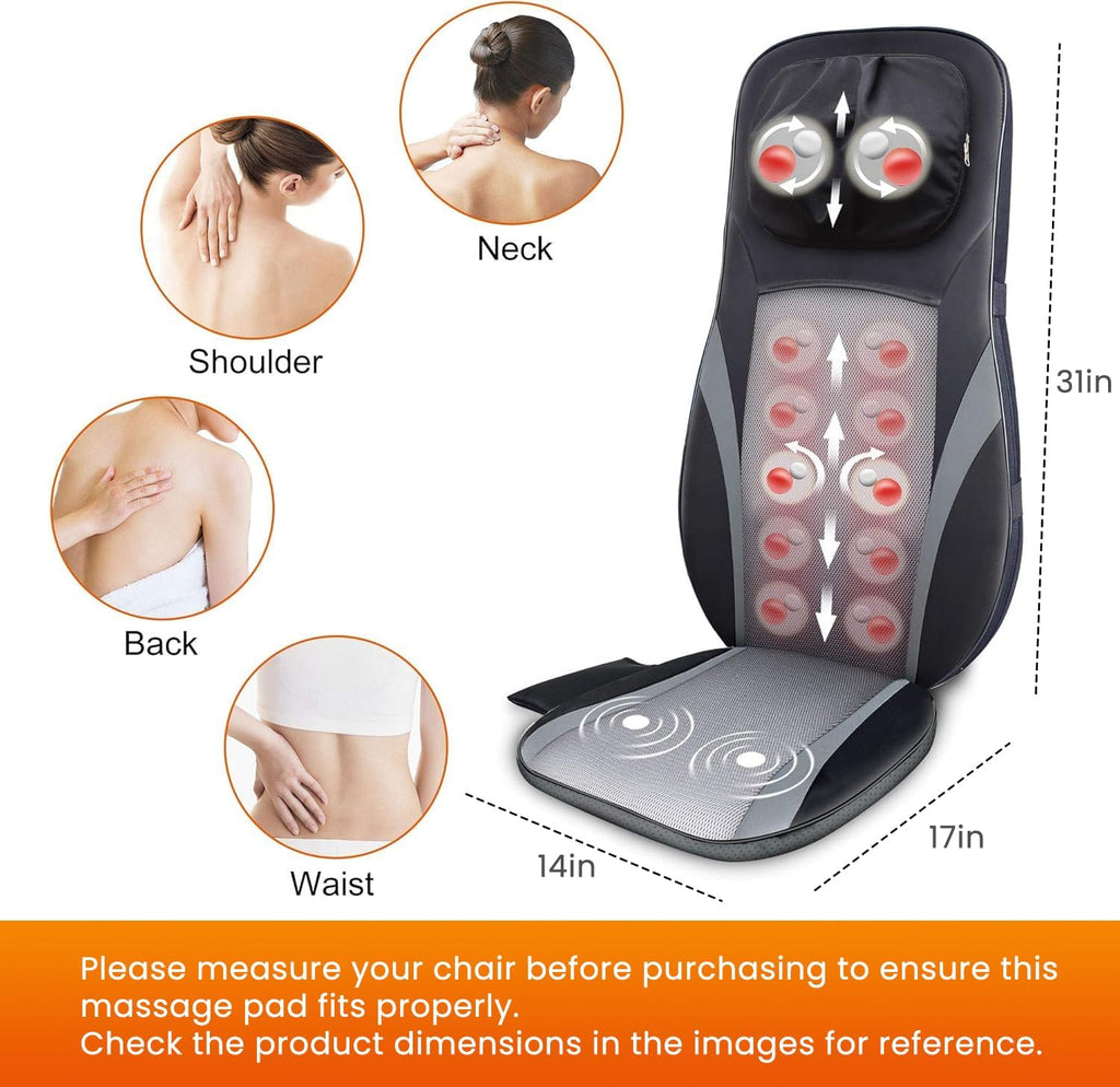 Snailax Shiatsu Back Massager with Heat -Deep Kneading Massage Chair Pad with Adjustable Intensity, Shiatsu Chair Massager to Relax Full Body Muscle，Gift for Mother