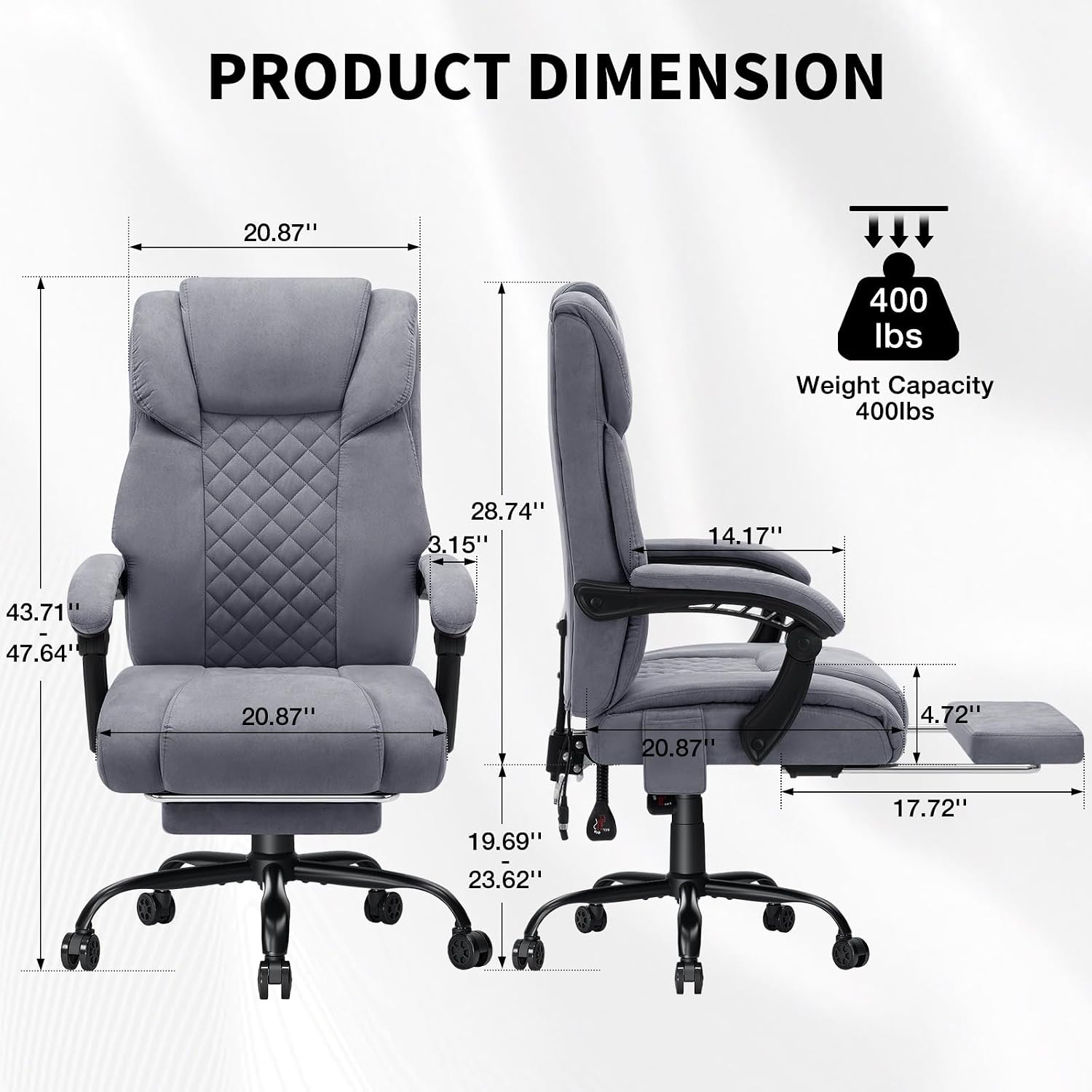 HOFFREE Massage Office Chair with Heat 7 Points Vibration Ergonomic Executive Office Chair with Footrest Reclining High Back Home Office Desk Chairs Grey