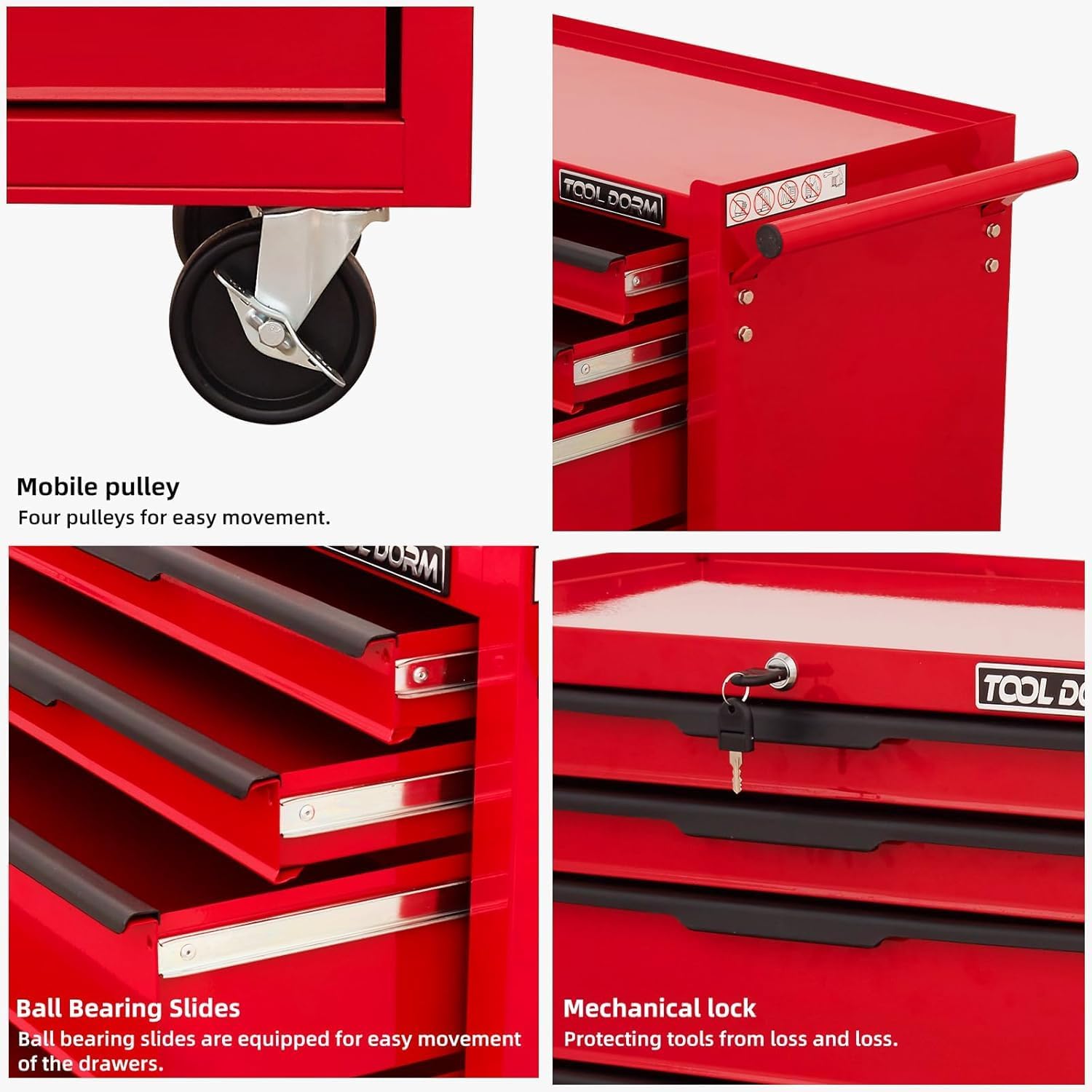7-Drawer Rolling Tool Chest with Locking Wheels & Drawers, 13' D x 24.2' W x 34.6' H Mobile Tool Storage Cabinet, Heavy-Duty Garage Organizer w/Ergonomic Handle