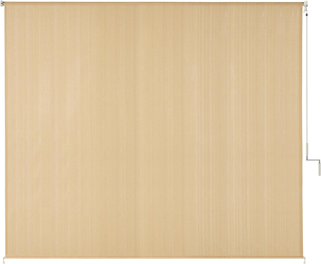DIFY 9 * 8FT Outdoor Roller Shade, Cordless Patio Roller Up Blinds for Yard Deck Porch, Wand Crank Operation, Wheat